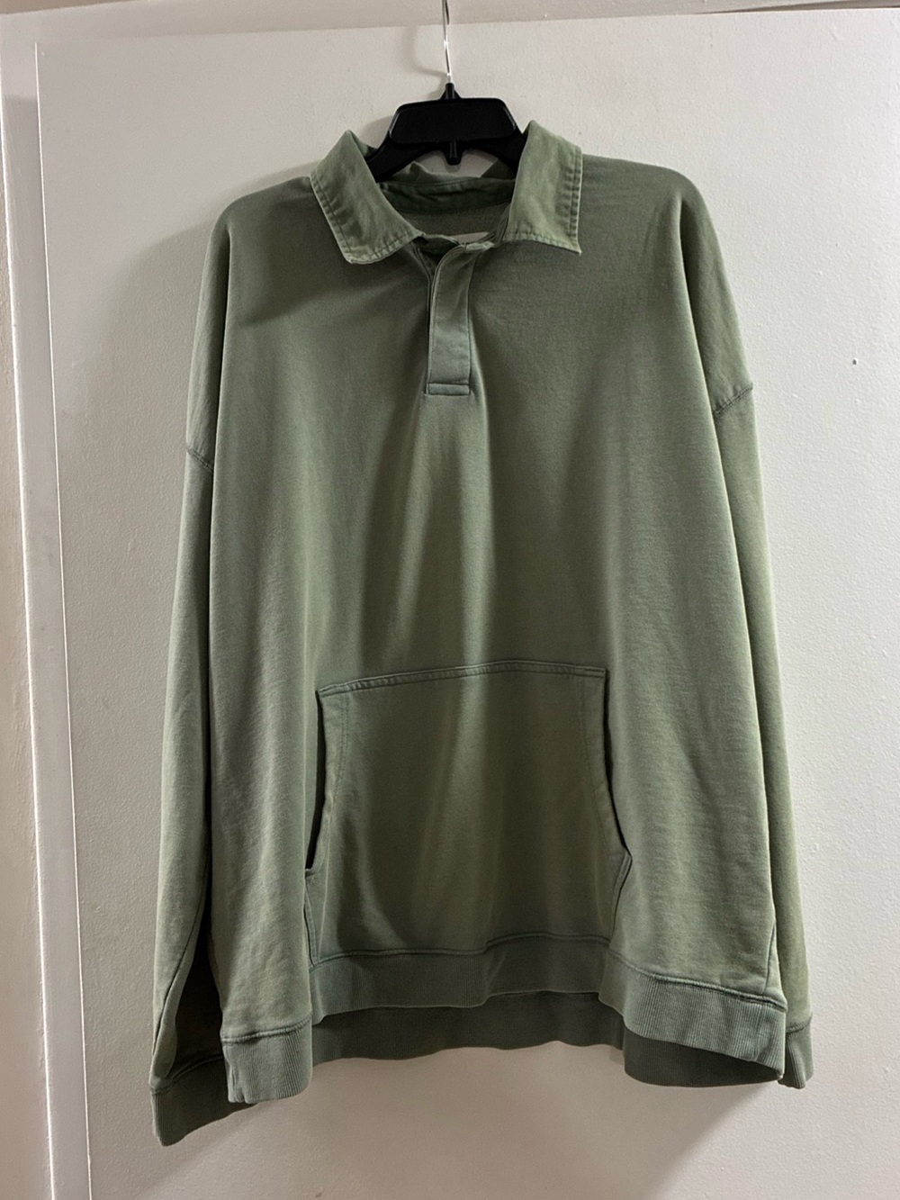 No Boundaries Olive Green Oversized Fit French Terry Polo-Style Sweatshirt
